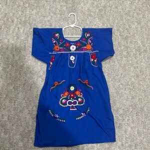 Embroidered Blue Dress with Floral Design